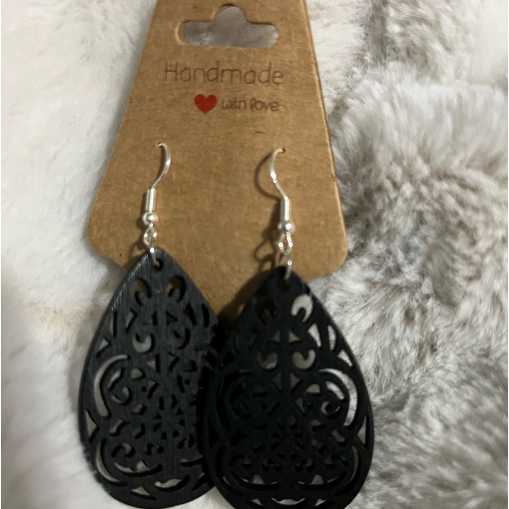 Handmade black wood earrings